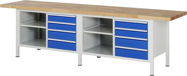 RAU werkbank serie 8000 - frameconstructie (gelast frame), 9 x laden, 2 x planken, 3000x840x700 mm, 03-8463A2-307B4S.11