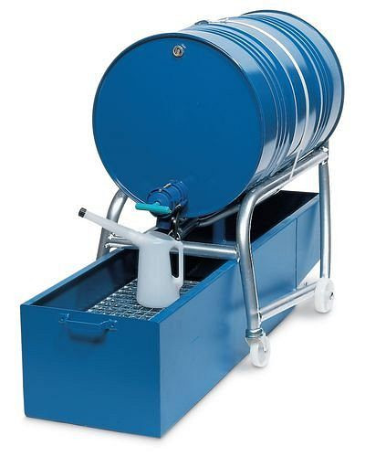 DENIOS vatenkipper FKX met hefboomstang, van staal, incl. Rollenhouder en lekbak, voor 1 vat van 200 l, 115-239