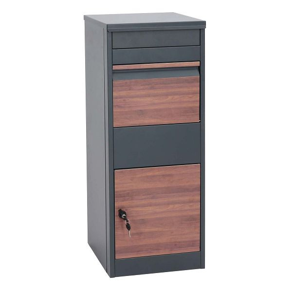 Mendler Paketkasten HWC-G80, Paketbox staande brievenbus brievenbus maat L, gegalvaniseerd antraciet, donkere houtlook, 83550