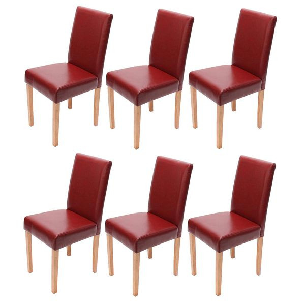 Mendler set van 6 eetkamerstoelen, keukenstoelen, Littau, leer, rood, lichte poten, 7979+24486