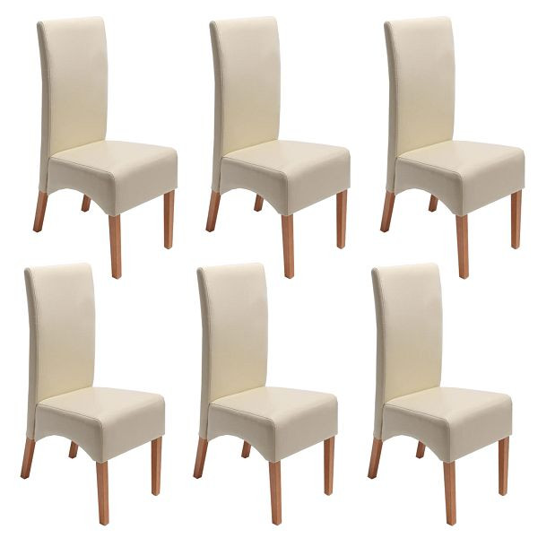 Mendler set van 6 eetkamerstoelen keukenstoelen stoel Latina, LEATHER, creme, lichte poten, 7955+7955+7955