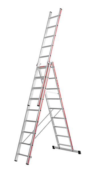 HYMER multifunctionele ladder, driedelig, 3x9 sporten, lengte ingeschoven 2,63 m / uitgeschoven 6,55 m, 404727