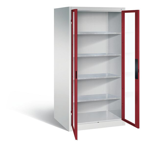 C+P gereedschapskast Acurado, H1950xW930xD800mm, kleur: lichtgrijs/robijnrood, verzonken handgreep, 8924-055 S10110