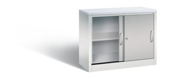 C+P dressoir met schuifdeuren Acurado, H720xB1000xD400mm, kleur: lichtgrijs/wit aluminium, beugelgreep, 2 niveaus, 5725-00 S10067