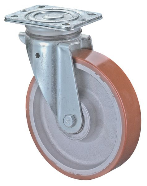 BS Rollen zwaarlastwiel, wielbreedte 50 mm, wiel-Ø 200 mm, draagvermogen 600 kg, gegoten polyurethaan 95 Shore A, gegoten wiellichaam, kogellager, N100.C10.203