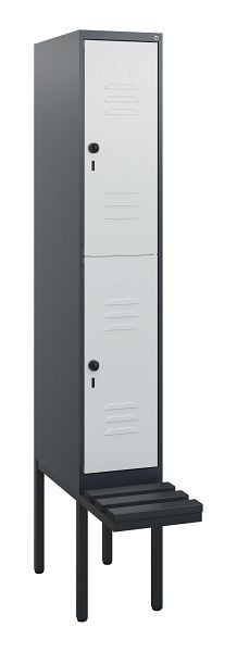 C+P Doppelstöckiger Spind Classic PLUS, 1950x300x815mm, 7016/7035, Drehriegel, mit Untergestell und schwebender Sitzfläche, 0803405-10 S10073