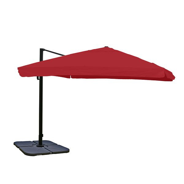 Mendler HWC-A96 verkeerslichtparaplu, horecaparaplu 3x3m (Ø4,24m) polyester/aluminium 23kg, klep, bordeaux met standaard, 134191+31831