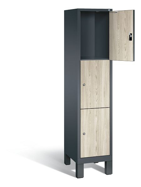 C+P lockerkast Evolo, H1850xB420xD500mm, kleur: antracietgrijs / Sen ash decor, 3 vakken, 48010-123 S10132