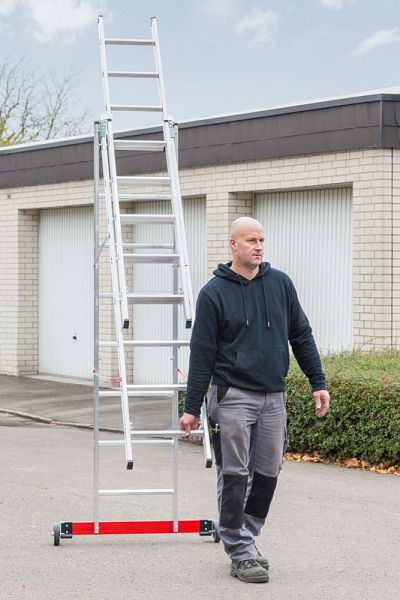 Euroline aluminium multifunctionele ladder, 3-delig oprolbaar met 3 x 14 treden, verticale ladderhoogte 9,6m, 3077814