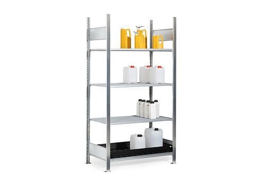 DENIOS Gefahrstoffregal GKG 1060-V pro, verzinkt Gitterroste, 1060 x 637x 2000, Grundfeld, 273917