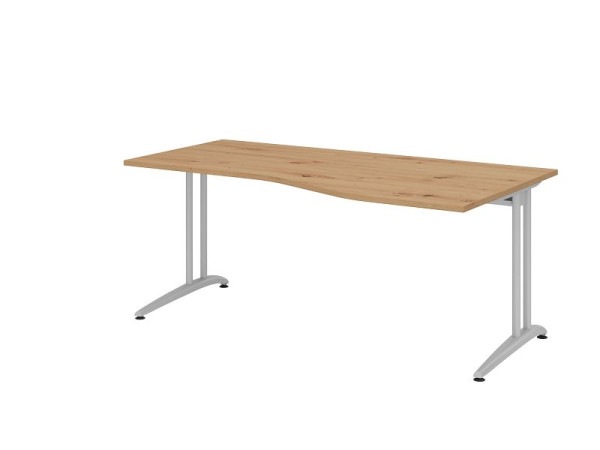 Hammerbacher bureau BS18, 180 x 100/80cm, blad: knoestig eiken, 25 mm dik, C-poot frame zilver (vergelijkbaar met RAL 9006), werkhoogte 72 cm, VBS18/R/S