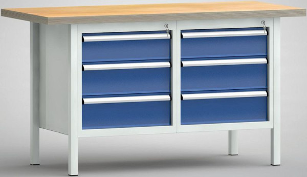 KLW standaard werkbank, 1500 x 700 x 840 mm, met beuken multiplex blad, WS177N-1500M40-E1661