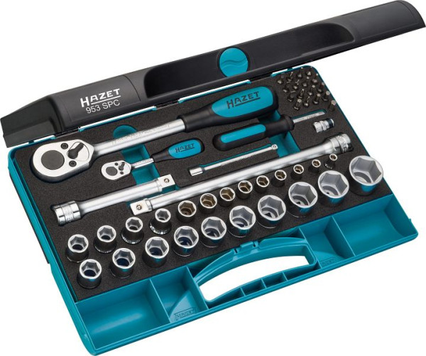 Hazet dopsleutelset, hol vierkant 6,3 mm (1/4 inch), hol vierkant 12,5 mm (1/2 inch), aantal gereedschappen: 47, 953SPC