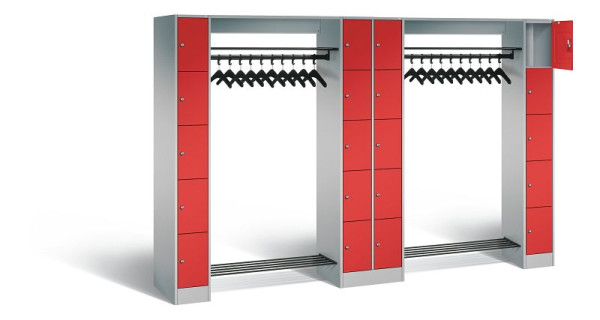 C+P open garderobe serie 8070, H1950xW2840xD480mm, kleur: wit aluminium / vuurrood, 80730-20 S10213