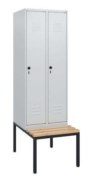 C+P luierkastje Classic PLUS, met onderbank, 2 vakken, 1950x600x815mm, 7035/7035, draaibare sluiting, beuken zitlat, 0800505-20 S10009