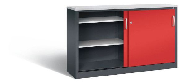 C+P dressoir met schuifdeuren Acurado, H1000xB1600xD400mm, kleur: zwartgrijs / vuurrood, beugelgreep, 2146-00 S10149