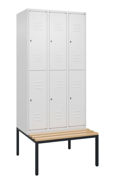 C+P dubbeldekskast Classic PLUS, 3 vakken, 2120x900x815mm, 9016/9016, cilindersloten, beukenhouten zitlat, bank, 0803507-30 S10104
