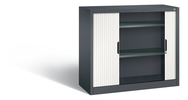 C+P dressoir met rolluik Omnispace, H1030xB1200xD420mm, kleur: zwartgrijs/verkeerswit, verzonken greep, 2 niveaus, 3243-00 S10213