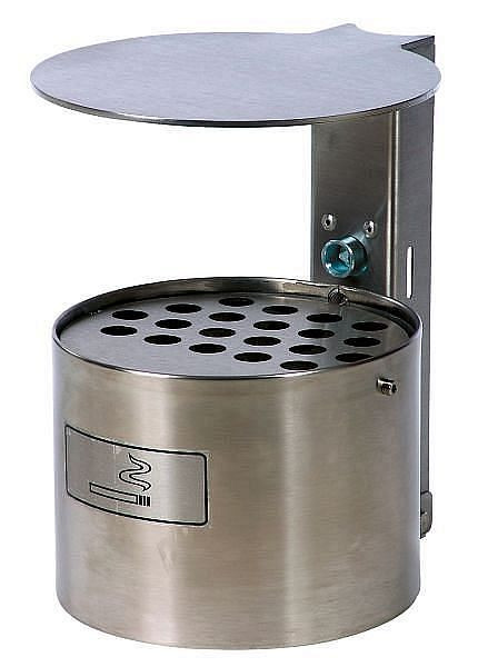 Renner ronde asbak met deksel, geschikt voor wand- en paalmontage, RVS, geborsteld, mat, 7069-ES