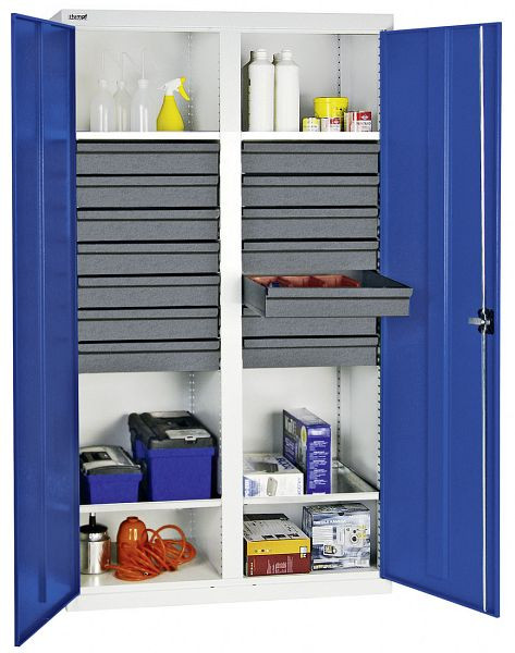 stumpf gereedschaps- en materiaalkast serie 3000, 7035/5010, 14 laden 100 mm, tussenwand, 4 bakbodems, 3004474