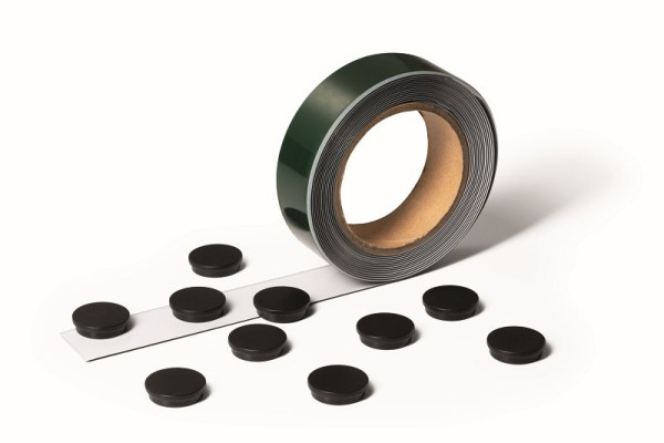 DURABLE zelfklevende metaaltape wit, 3,5 x 500 cm, incl. 10 zwarte magneten, VE = 5 stuks, 171702