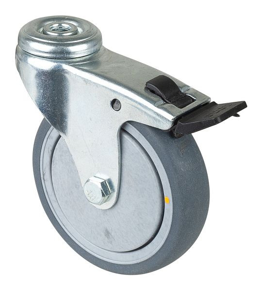 BS Wielen Apparaatwiel met rem, breedte 28 mm, Ø100 mm, tot 70 kg, grijs rubber, elektrisch geleidend, kogellager, VE = 2 stuks, A321.A89.100