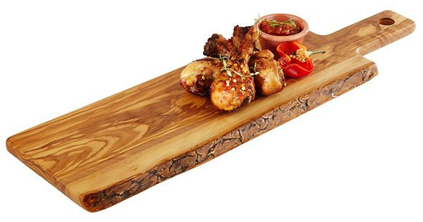 APS serveerplank -OLIVE-, 40 x 15 cm, hoogte: 1,5 cm, hout (olijfboom), handvat: 11 cm, 00873
