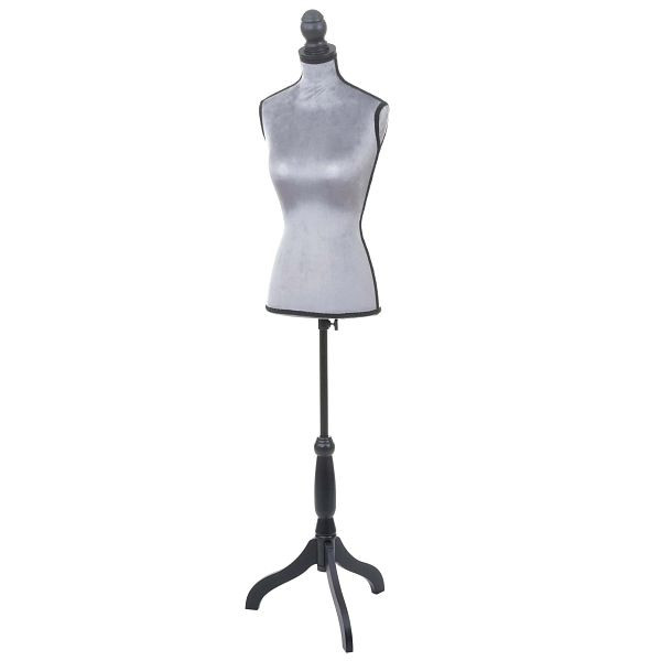 Mendler kleermakerspop T220, etalagepop torso vrouwelijk, foam, fluweelgrijs, 69299