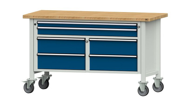 ANKE werkbanken kistwerkbank, model 255 V, 1500 x 700 x 890 mm, RAL 7035/5010, BMP 40 mm, verrijdbaar, 304.161