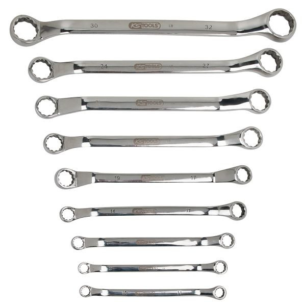 KS Tools RVS dubbele ringsleutelset, gebogen, 9-delig, 964.1140