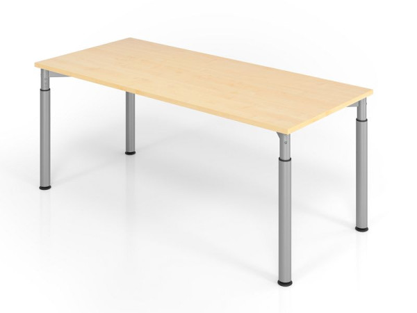 Hammerbacher bureau YS19, 180 x 80 cm, blad: esdoorn, 25 mm dik, ABS dikke rand, rechthoekige vorm, zilver, VYS19/3/S