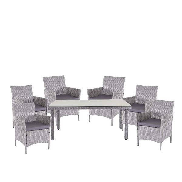 Mendler Halden poly rotan set, tuinmeubel balkonset, zitset, grijs, kussens antraciet, 64311+3x64302