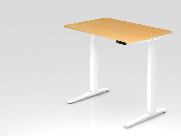 Hammerbacher elektrisch zit-sta bureau 120x80cm beuken/wit, rechthoekige vorm, VXBHM12/6/WW