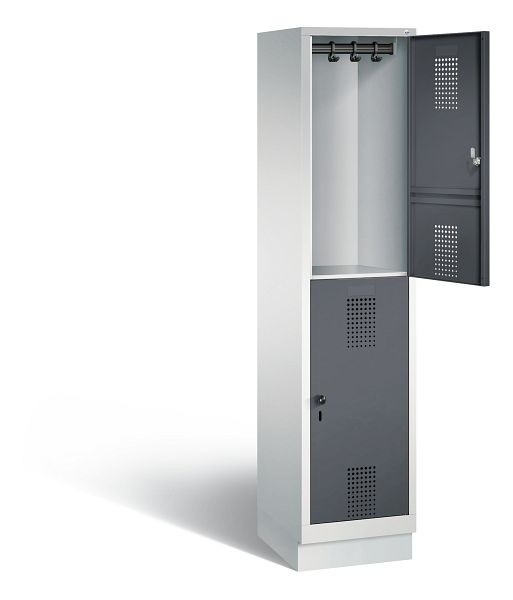 C+P locker dubbellaags Evolo, H1800xB420xD500mm, kleur: lichtgrijs / zwartgrijs, 48320-12 S10039