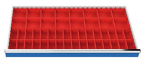 Bedrunka + Hirth kleine onderdelen dozen set 48 delig, R 48-24, bruikbare lade afmetingen 1200 x 600 mm, paneelhoogte 75 mm, afmetingen in mm (BxDxH): 1200 x 600 x 52, 182BLH75