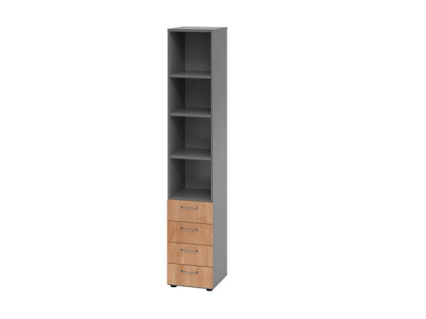 Hammerbacher combikast 6OH, 4 laden, BS grafiet/walnoot, 40 x 41,7 x 215,6 cm, 4 laden, metalen handgreep, V964S4/G/N/BS