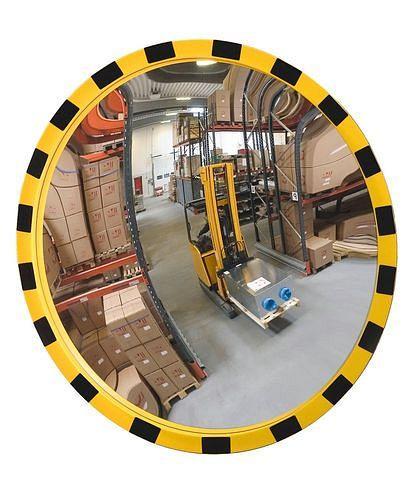 Eucryl industriële spiegel G800, van schokbestendig acrylglas, zwart/geel frame, rond, 800 mm Ø, 165540