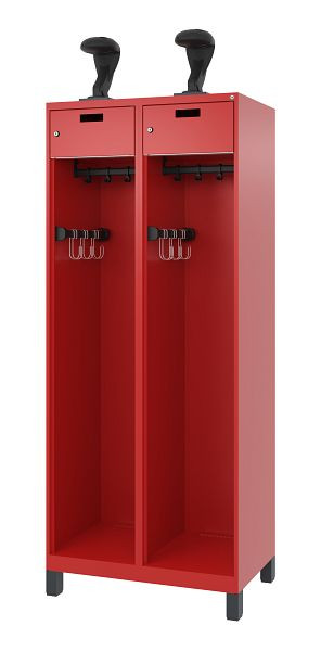 C+P brandweerkast Evolo, model PRAKTUS, 2 compartimenten, H1950B800T500 mm, vuurrood, voeten, 0492015-22 S10009