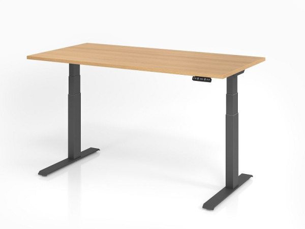 Hammerbacher bureau XDKB16, 160 x 80 cm, blad: eikenhout, 25 mm dik, ABS dikke rand, rechthoekige vorm, grafiet, VXDKB16/E/G