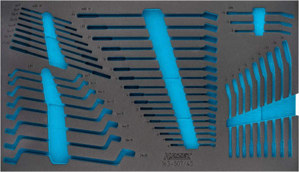 Hazet 2-componenten zacht schuim inleg, voor 163-507/45 Afmetingen / lengte: 691 mm x 392 mm Organisatiesysteem maat: 4/3+ (691 x 392 mm), 163-507L