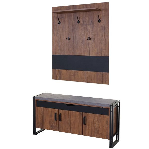 Mendler garderobekast met bank HWC-A27, garderobepaneel commode, 53x110x30cm 3D structuur, wilde eiken look, 60158+60159