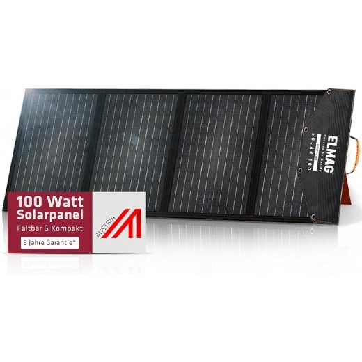 ELMAG opvouwbaar zonnepaneel SOLAR 100 - monokristallijn, 18VDC, 100Wp voor draagbare energiecentrales, 52951