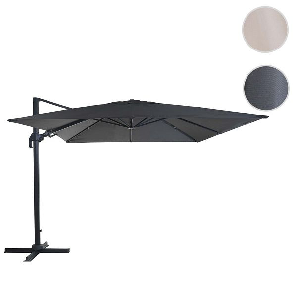 Mendler gastronomie verkeerslichtparaplu HWC-A96, 3x4m (Ø5m) zwenkbaar, polyester/aluminium 26kg, antraciet zonder standaard, draaibaar, 158555+122472