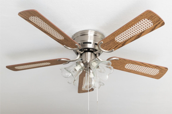 Pepeo Extra platte plafondventilator Kisa Deluxe geborsteld nikkel bladen eiken/notenhout met verlichting, 105620191