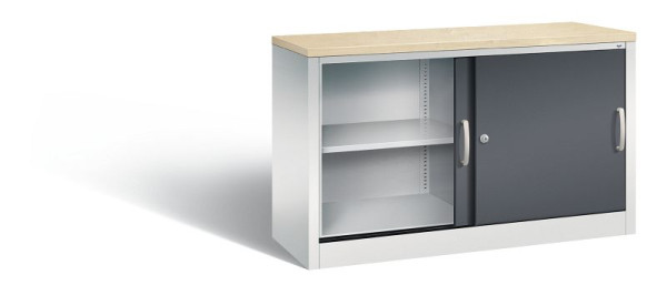 C+P dressoir met schuifdeuren Acurado, H720xB1200xD400mm, kleur: lichtgrijs/zwartgrijs, beugelgreep, 2 niveaus, 5723-00 S10452