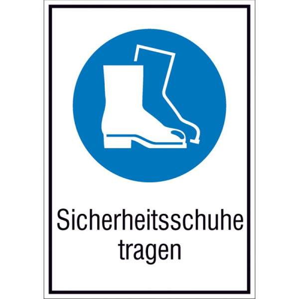 Stein HGS HGS combinatiebord met verplichtbord en aanvullende tekst, draag veiligheidsschoenen, 262 x 371 mm / aluminium, reliëf, 11.0698