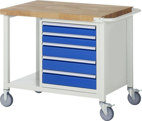 RAU verrijdbare werkbank 8000 - model 8171, B1000 x D700 x H880-1080 mm, systeemonderstel B995 x D650 mm, 5 laden, 05-8171A6-107B4H.11