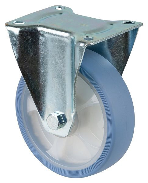 BS rollen transportrol vaste rol, thermoplastisch rubber wiel, lichtblauwe band, rollager, plaat, diameter: 160 mm, verpakking: 2 stuks, L410.B44.161.05