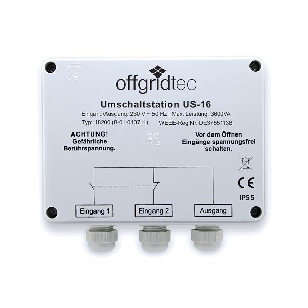 Offgridtec schakelstation voor netprioriteitschakeling US-16 230V 16A 3600W, 8-01-010711