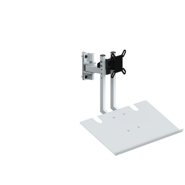 SOFAME zwenkarm met toetsenbordplank voor 15-27 inch schermen, uit één stuk kort B80 mm, lichtgrijs RAL 7035, W010080315GC